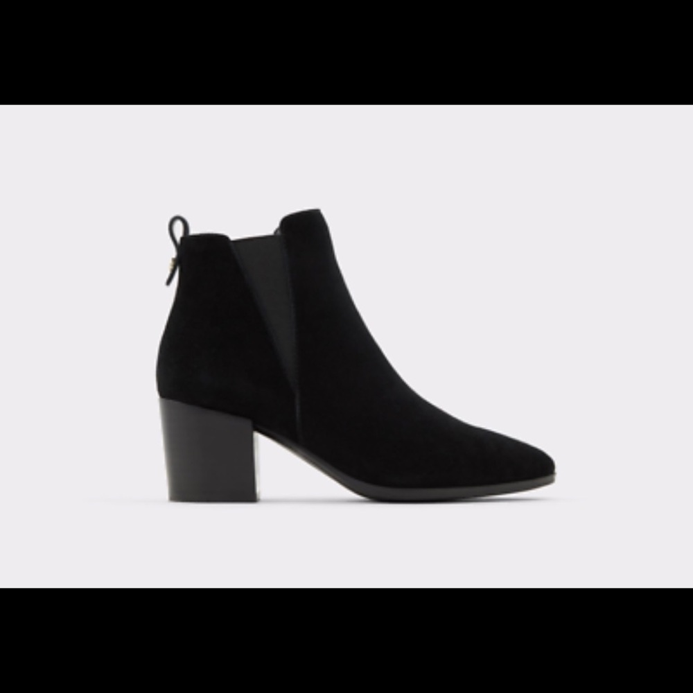 Aldo Ryeland Black Suede Block Heel Ankle Boot NIB